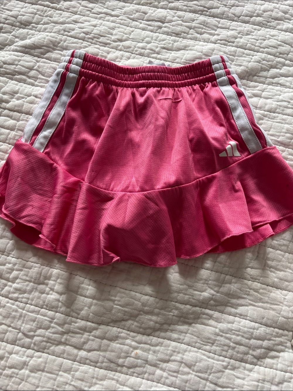 adidas Hot Pink Ruffle Skater Tennis Skirt with White Stripes